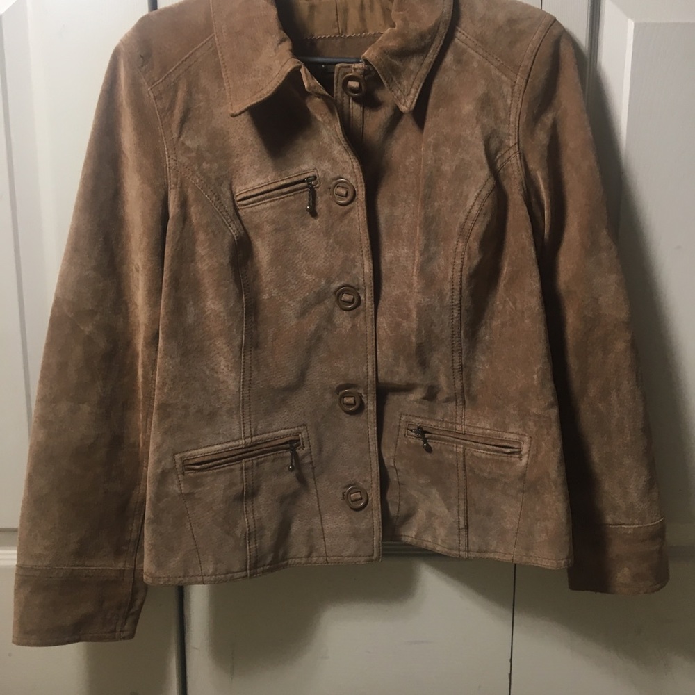 VTG Leather Jacket Suede Moto Brown Pockets Biker - Picture 8 of 13